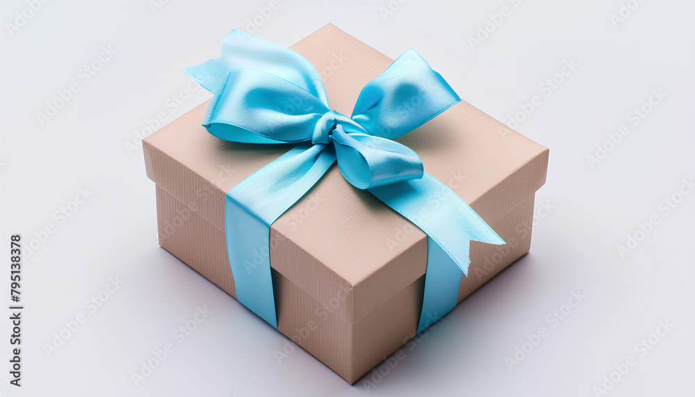 Obraz premium Gift box with blue bow on white background. International Women's Day celebration