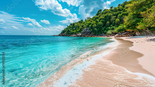 Tropical beach with turquoise water and white sand. --