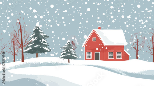 Snowy winter landscape with cute country house © Tech