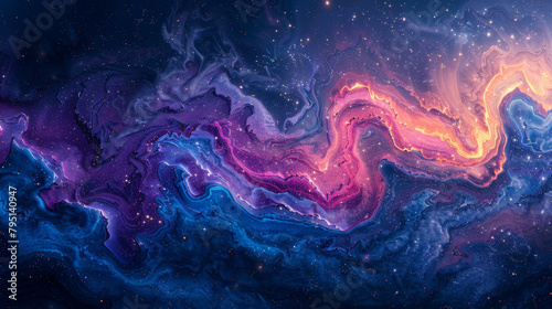 A colorful swirl of space with a blue and purple line in the middle