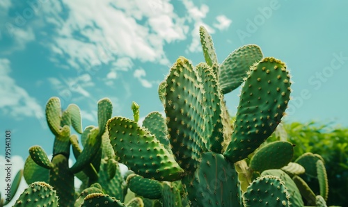 Close-up image of lush green cactus  Generative AI 