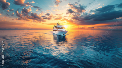 Cruise Ship Sailing in Open Ocean