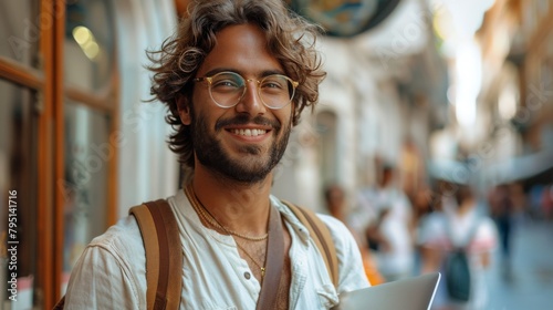 Man Working on Laptop at Table