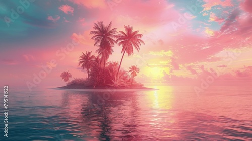 Island With Palm Trees in Middle of Ocean