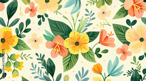 Spring flowers and leaves seamless pattern - differen