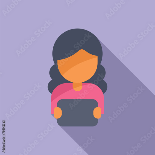 Girl reading on digital device icon flat vector. Online teaching. Creative training