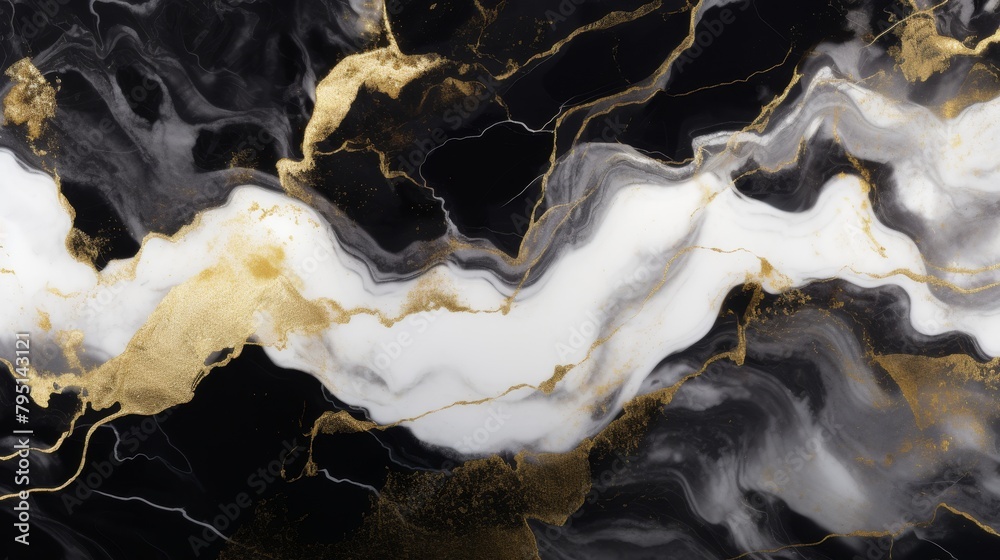 Black and gold marble texture. Liquid marble pattern.