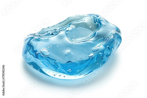 Gel. Blue gel texture with bubbles swoosh swatch sample cosmetics. Cosmetic product close up. Facial jelly serum, cleanser, shower gel or shampoo. Transparent drop isolate on white background. Liquid