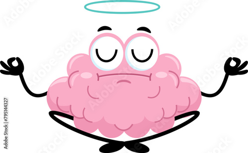 Cute Brain Cartoon Character Meditating. Vector Illustration Flat Design Isolated On Transparent Background (ID: 795144327)