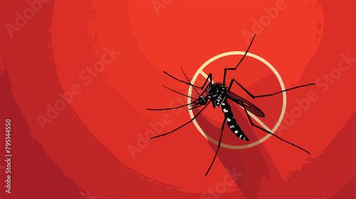 Anti mosquito sign on red background Vector illustration