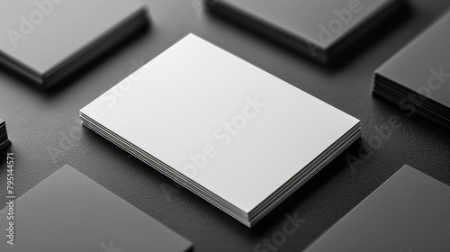 Blank business cards mockup on black background.