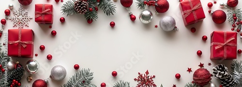 White Background With Red and Silver Presents