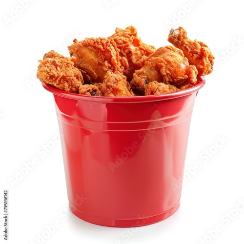 Red bucket of fried chicken food ketchup.