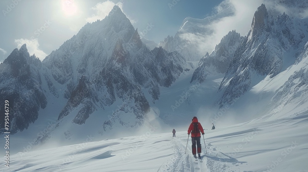 Obraz premium Man Standing on Snow-Covered Mountain Top