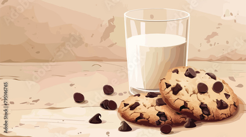 Banner for Chocolate Chip Cookie with glass of milk Vector