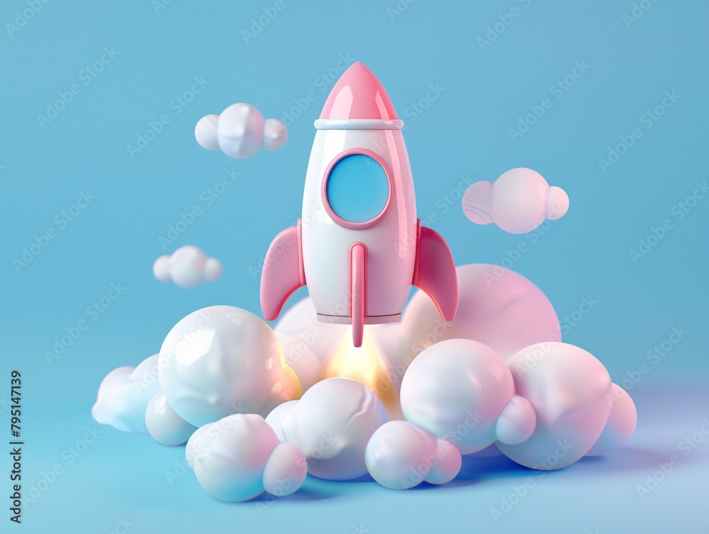 a toy rocket launching from clouds a toy rocket launching from clouds
