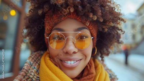 Woman in Yellow Scarf and Sunglasses