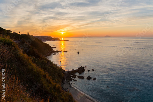 Sunset at the coastline of Tropea in Calabria Italy