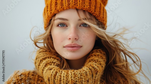 Woman Wearing Knitted Hat and Scarf