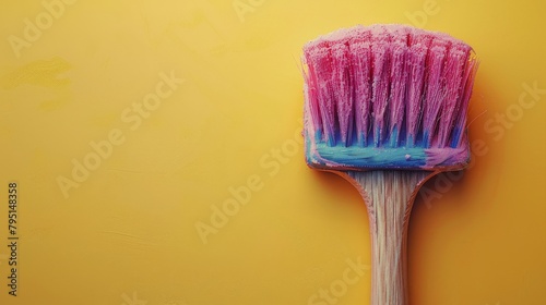 Pink and Blue Brush on Yellow Wall