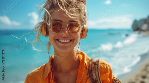 Woman Holding Cup of Coffee on Beach