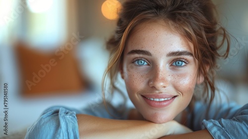 Attractive Young Woman Posing With Blue Eyes