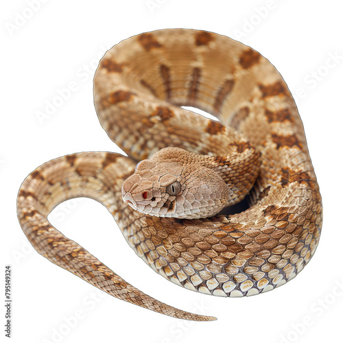 Western Diamondback rattlesnake coiled isolated on Transparent Background, without background .PNG photo