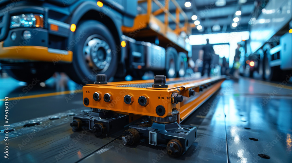An automated guided vehicle system operates on the factory floor, showcasing modern industrial automation.