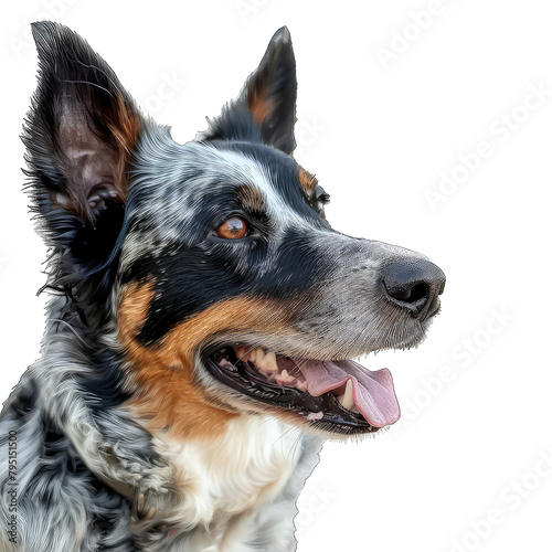 Head shot of a Young Black and white Border collie panting looking at the camera, One year old, Isolated on white © Nouman Ashraf