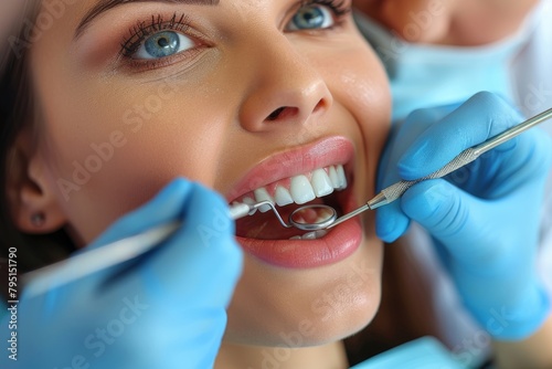 Clinical precision is showcased as a dentist conducts a thorough dental examination with a metal tool