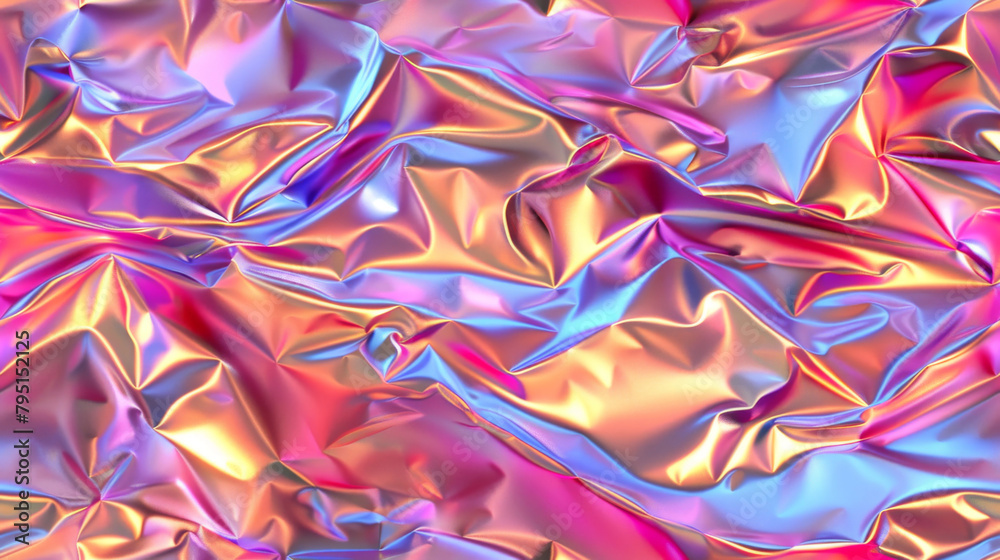Close View of Crumpled Pink Foil Surface with Reflective Details Close View of Crumpled Pink Foil Surface with Reflective Details