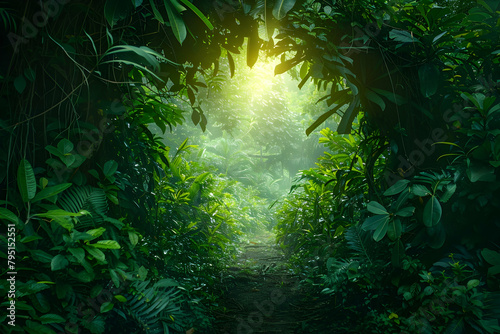 Southeast Asia s dense tropical jungles  tunnelling through lush greenery  extra wide background banner