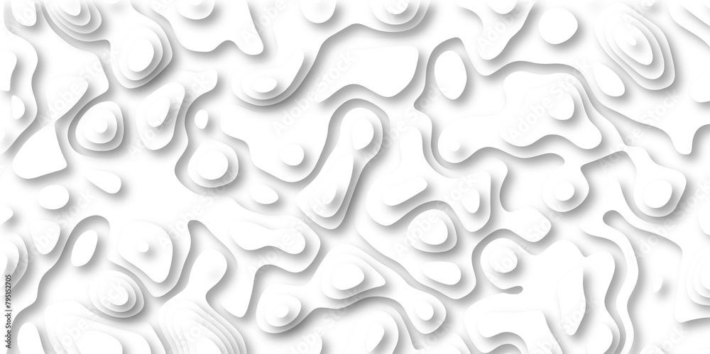 3D Papercut Stylized White topographic contour scheme and terrain. Topography grid map. Contour map background. Geographic line mountain relief. Abstract lines or wavy backdrop background.