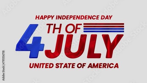 Fourth of july lettering text animation. USA Independence day text motion