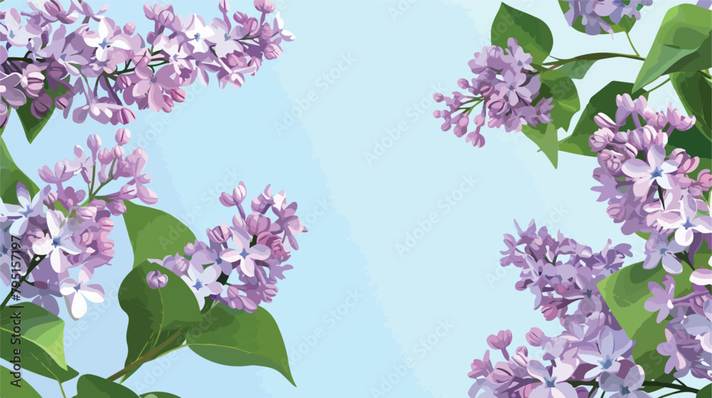 Beautiful lilac flowers on blue background Vector illustration