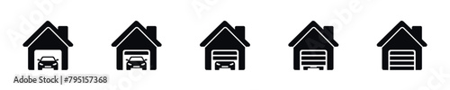 Icon car in garage. Simple garage symbol. Isolated graphic illustration house for car. Transport garage set icon in vector design style