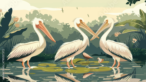 Beautiful pelicans in zoological garden Vector illustration photo