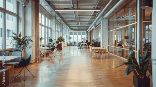 Interior of a contemporary office space with open floor plan