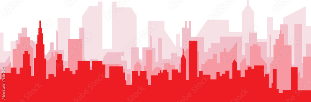 Fototapeta premium Red panoramic city skyline poster with reddish misty transparent background buildings of CHICAGO, UNITED STATES