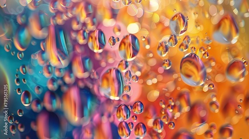 Playful interaction of light and color within suspended water droplets photo