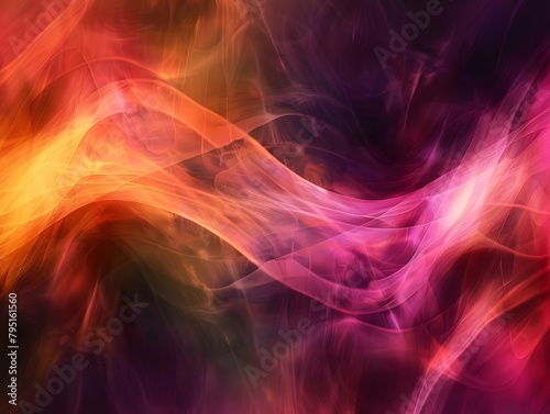 A colorful, abstract painting with a purple and orange swirl.