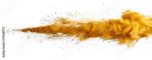 Explosive burst of brown sand captivates on tranquil white backdrop, a hypnotic delight.