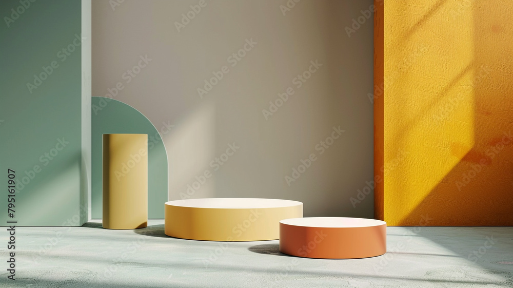 abstract minimal mockup background with podiums for product presentation abstract minimal mockup background with podiums for product presentation