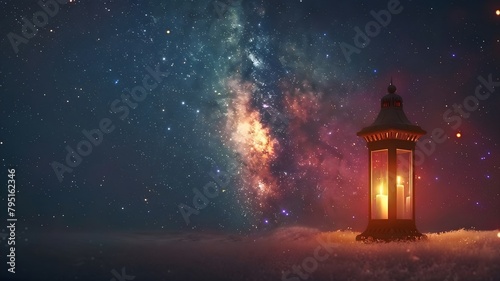  A solemn scene intertwining Memorial Day, the Lantern Festival, and a single lantern, against the backdrop of the Milky Way galaxy.
