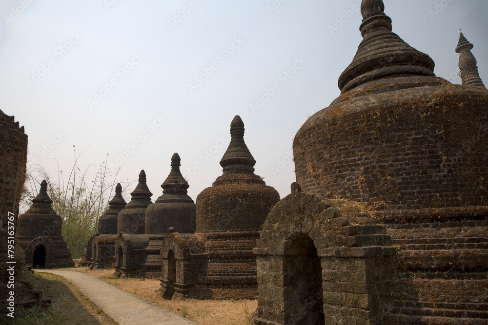 Myanmar ancient temples in Mrauk U on a sunny spring day