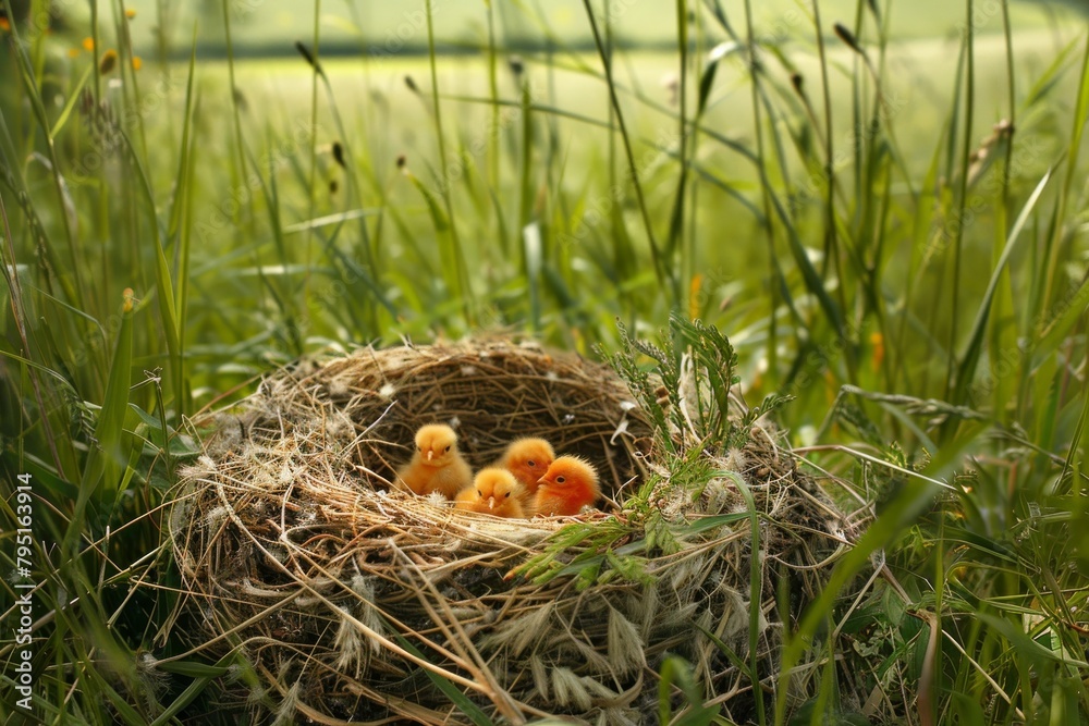 Close up shots of new born yellow baby birds with their mouths open in a nest are waiting for mother birds to feed them. Close up shots of new born yellow baby birds with their mouths open in a nest are waiting for mother birds to feed them.