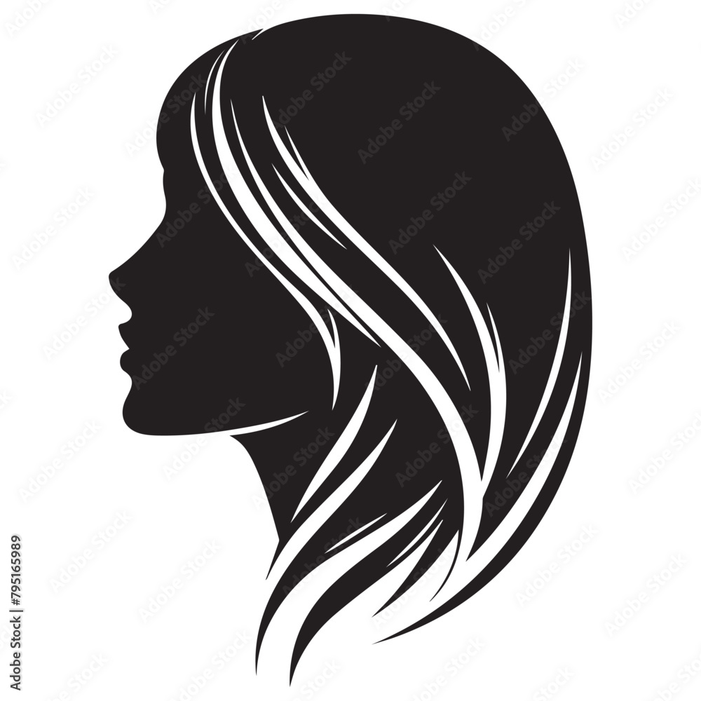 Silhouette of a womans head with curly hair vector illustration