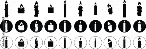 Set of Candle Fill icons. Candle silhouette for religion commemorative and party. Easter Candle that represent the tradition and symbolism of the Easter season. Candle light on transparent background. photo