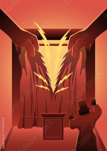 God tear the temple veil in half. Vector illustration