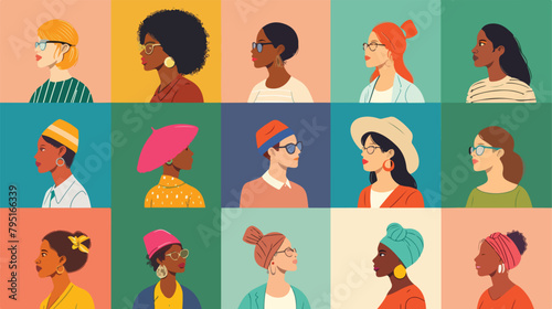 Collage of different working women on color background